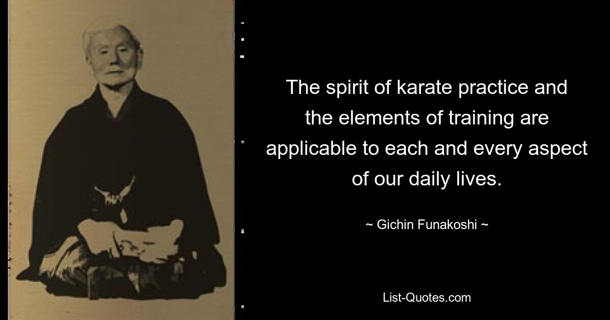 The spirit of karate practice and the elements of training are applicable to each and every aspect of our daily lives. — © Gichin Funakoshi