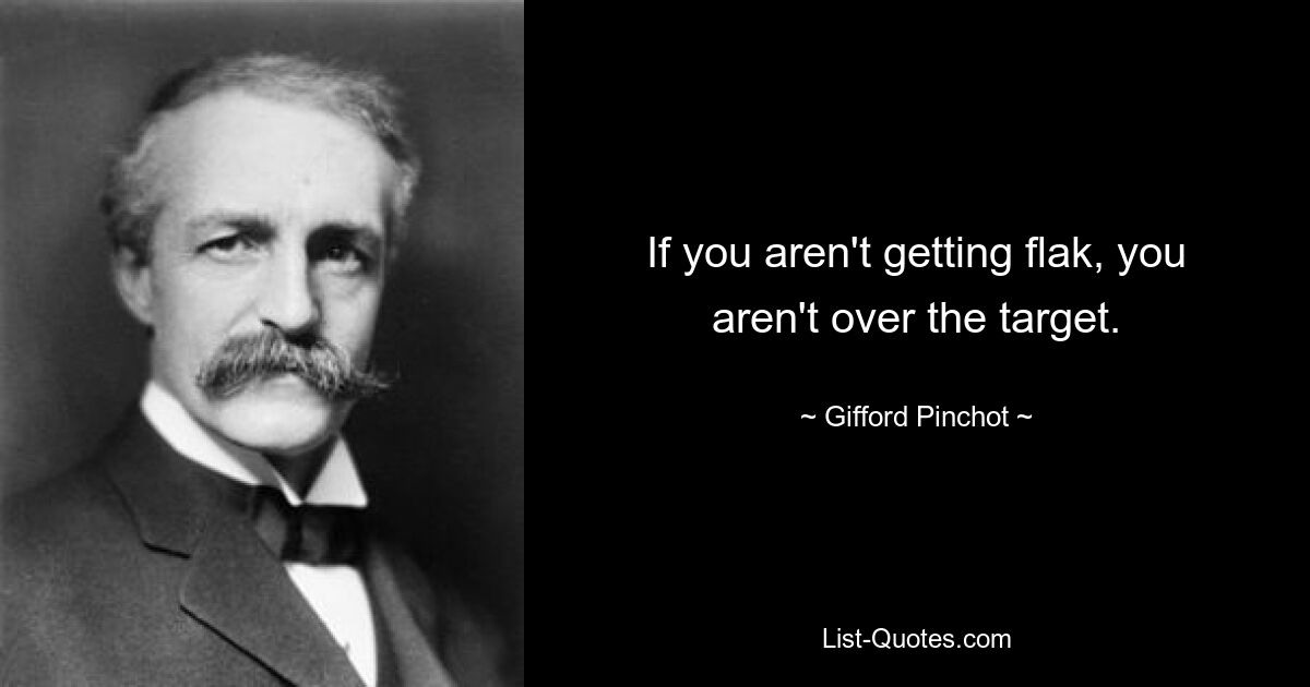 If you aren't getting flak, you aren't over the target. — © Gifford Pinchot