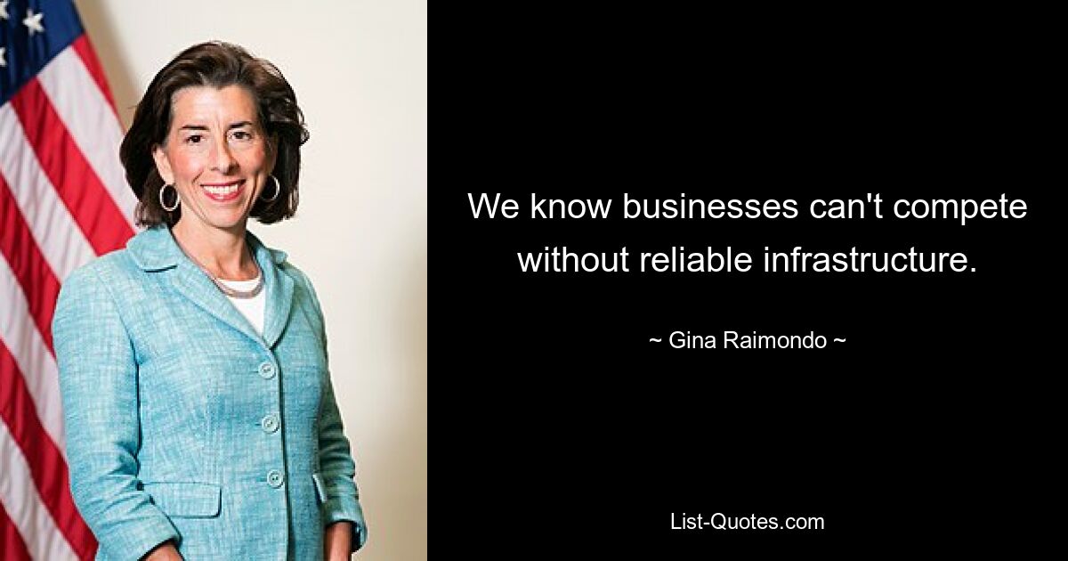 We know businesses can't compete without reliable infrastructure. — © Gina Raimondo