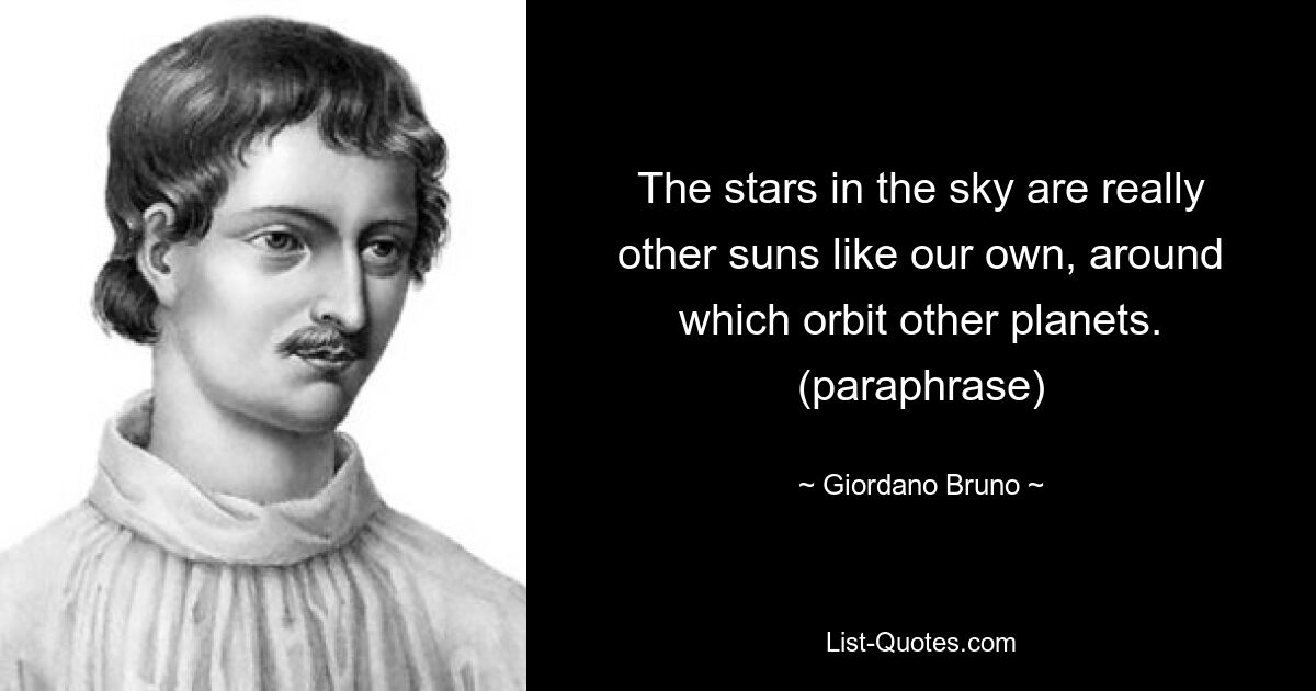 The stars in the sky are really other suns like our own, around which orbit other planets. (paraphrase) — © Giordano Bruno