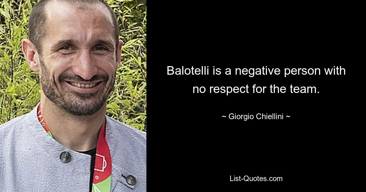 Balotelli is a negative person with no respect for the team. — © Giorgio Chiellini