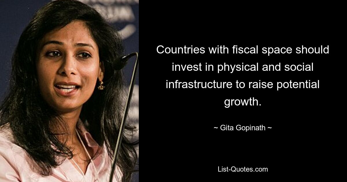 Countries with fiscal space should invest in physical and social infrastructure to raise potential growth. — © Gita Gopinath