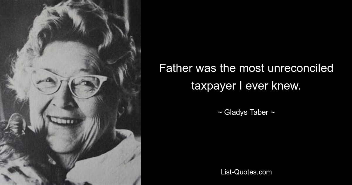 Father was the most unreconciled taxpayer I ever knew. — © Gladys Taber