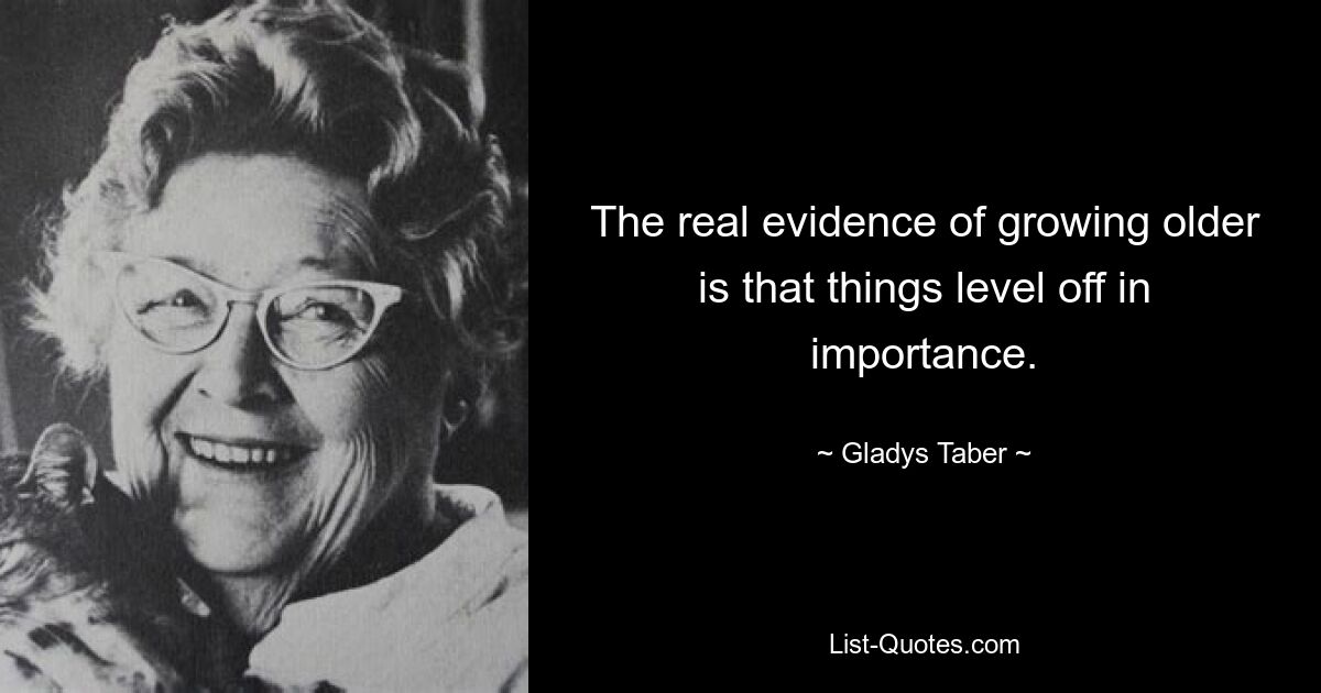 The real evidence of growing older is that things level off in importance. — © Gladys Taber