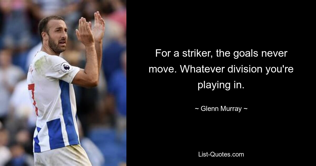 For a striker, the goals never move. Whatever division you're playing in. — © Glenn Murray