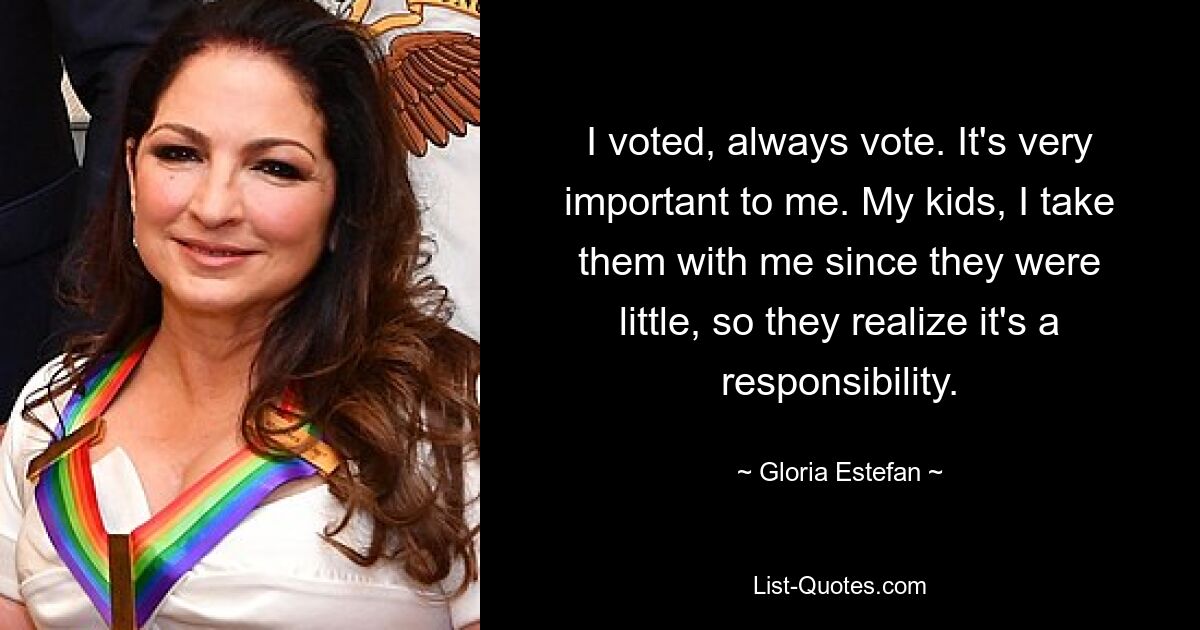 I voted, always vote. It's very important to me. My kids, I take them with me since they were little, so they realize it's a responsibility. — © Gloria Estefan