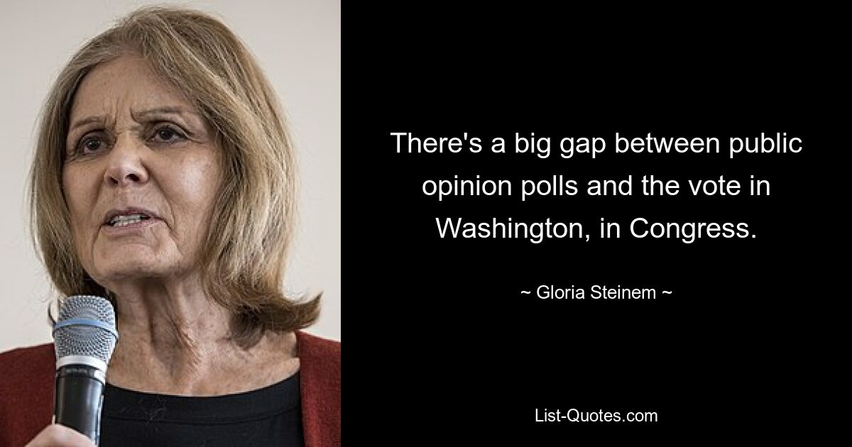 There's a big gap between public opinion polls and the vote in Washington, in Congress. — © Gloria Steinem