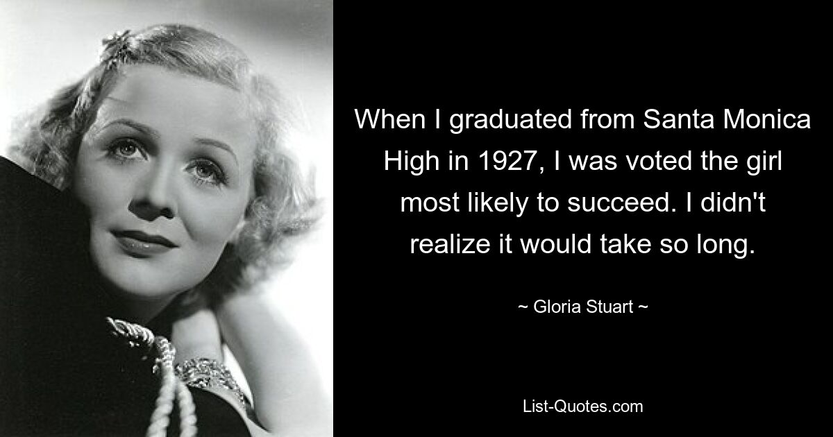 When I graduated from Santa Monica High in 1927, I was voted the girl most likely to succeed. I didn't realize it would take so long. — © Gloria Stuart