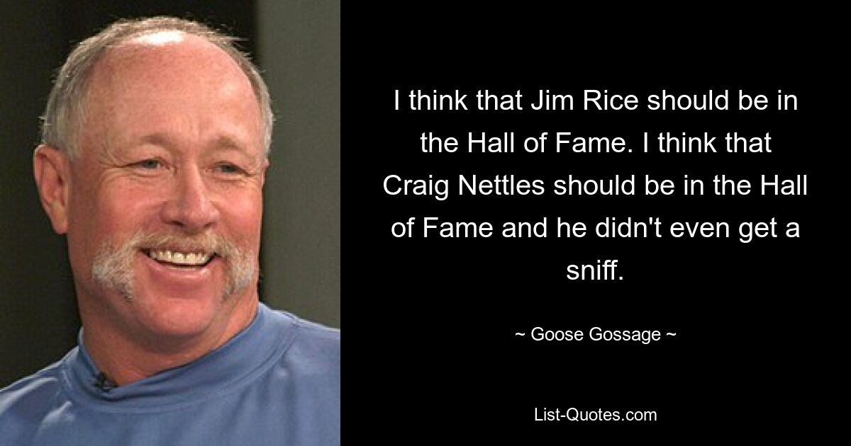 I think that Jim Rice should be in the Hall of Fame. I think that Craig Nettles should be in the Hall of Fame and he didn't even get a sniff. — © Goose Gossage