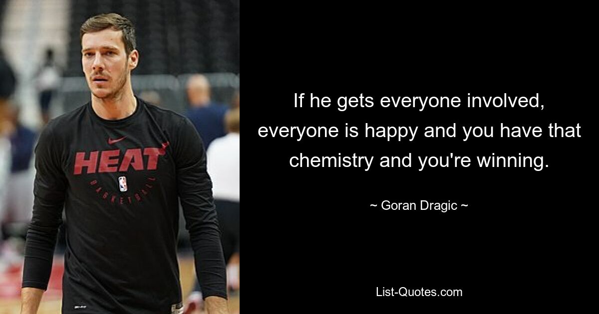 If he gets everyone involved, everyone is happy and you have that chemistry and you're winning. — © Goran Dragic