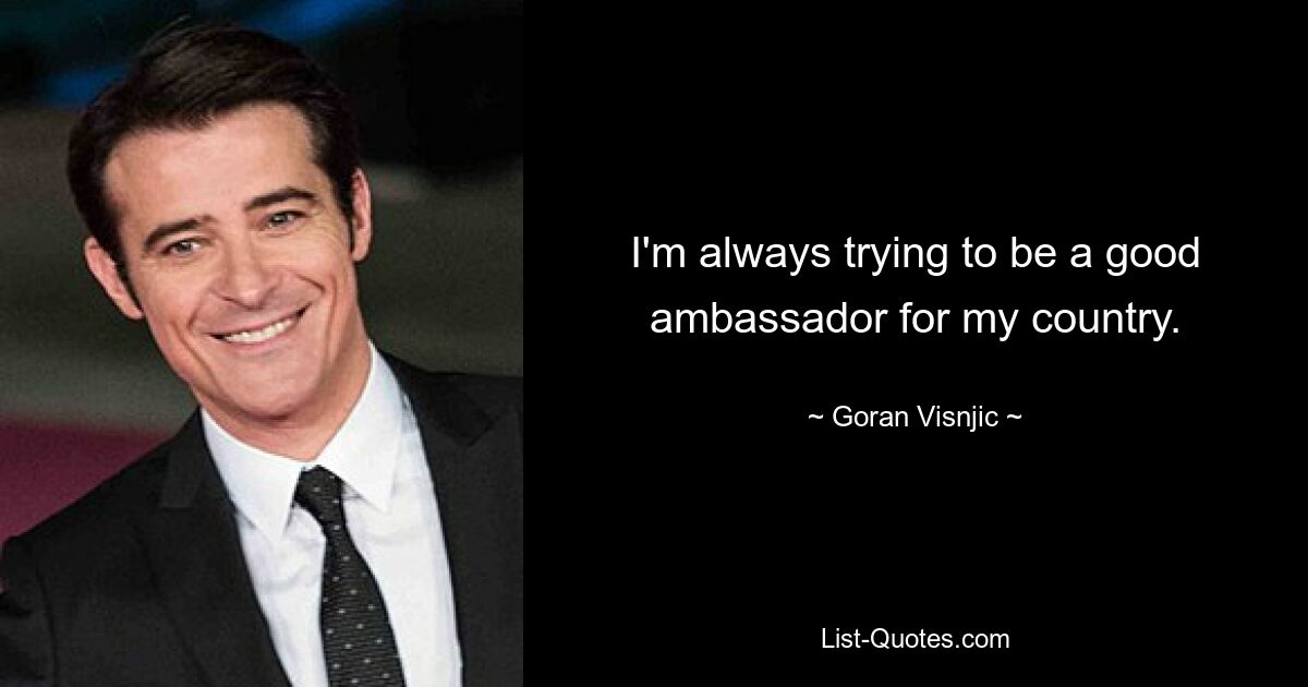 I'm always trying to be a good ambassador for my country. — © Goran Visnjic