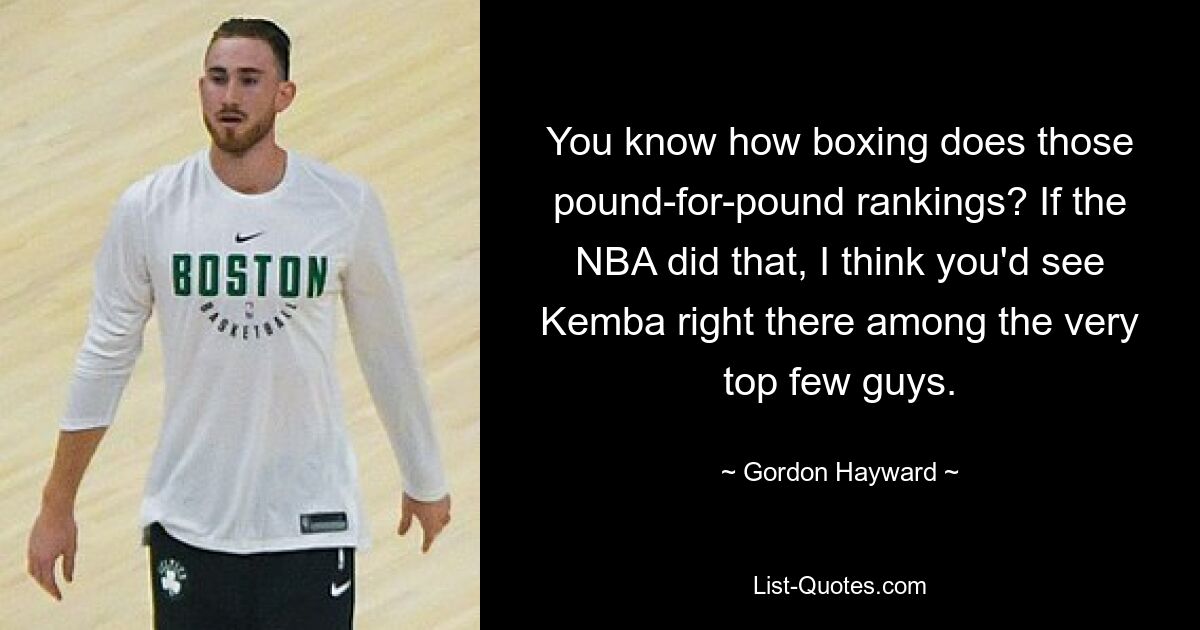 You know how boxing does those pound-for-pound rankings? If the NBA did that, I think you'd see Kemba right there among the very top few guys. — © Gordon Hayward