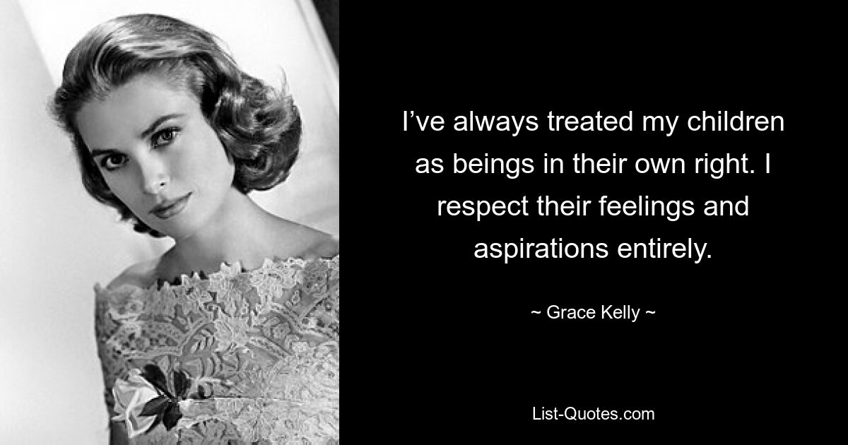 I’ve always treated my children as beings in their own right. I respect their feelings and aspirations entirely. — © Grace Kelly