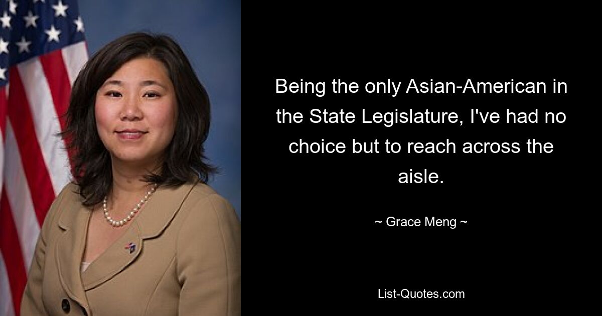 Being the only Asian-American in the State Legislature, I've had no choice but to reach across the aisle. — © Grace Meng