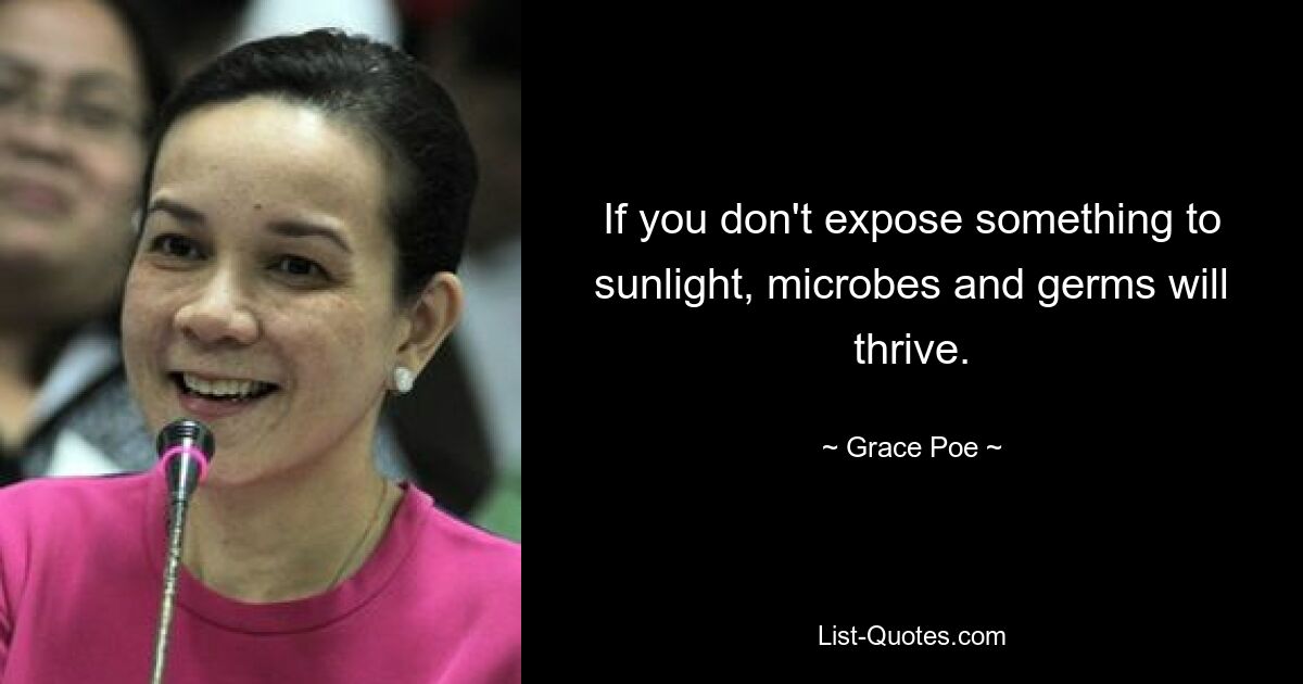 If you don't expose something to sunlight, microbes and germs will thrive. — © Grace Poe