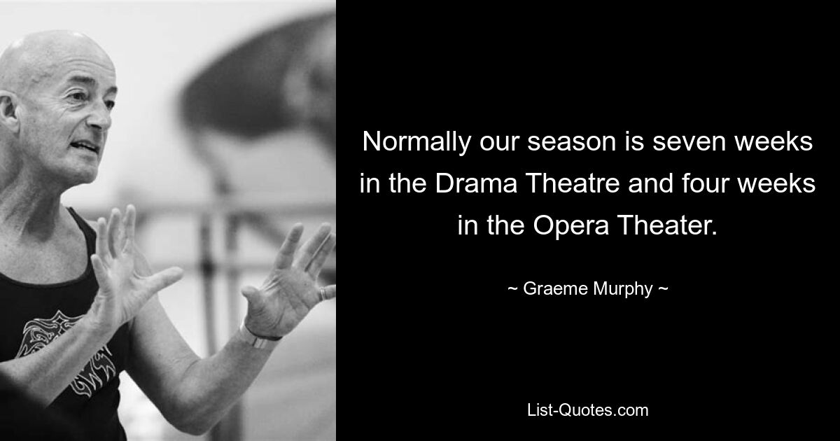 Normally our season is seven weeks in the Drama Theatre and four weeks in the Opera Theater. — © Graeme Murphy