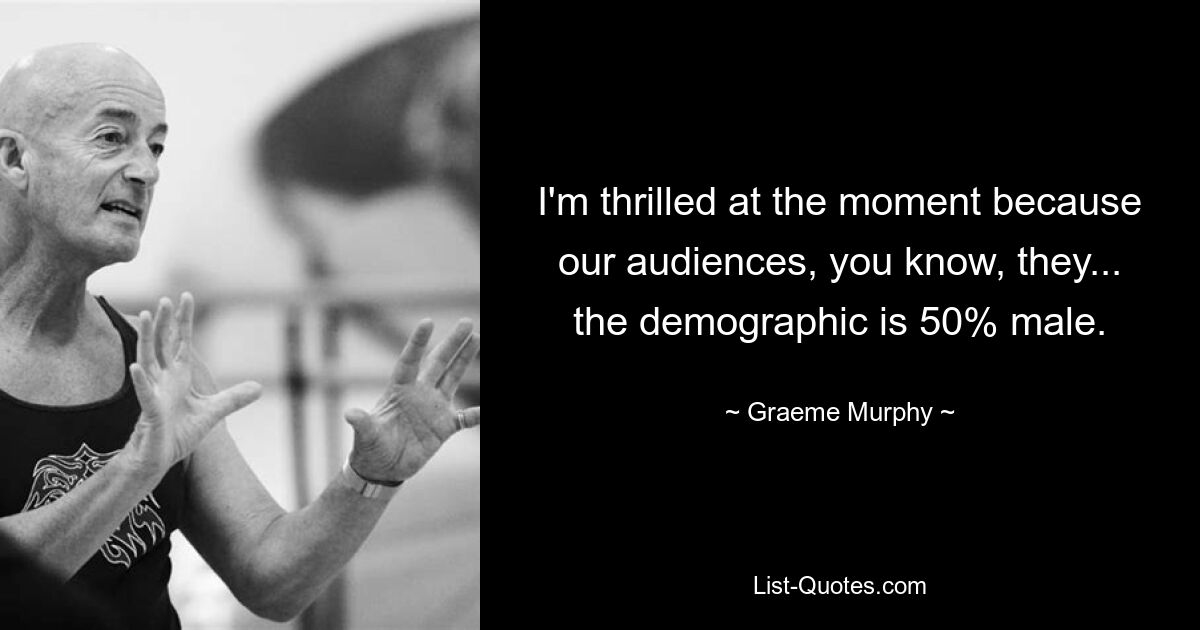 I'm thrilled at the moment because our audiences, you know, they... the demographic is 50% male. — © Graeme Murphy