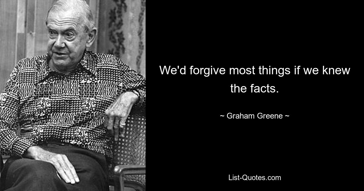 We'd forgive most things if we knew the facts. — © Graham Greene