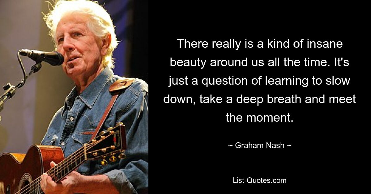 There really is a kind of insane beauty around us all the time. It's just a question of learning to slow down, take a deep breath and meet the moment. — © Graham Nash