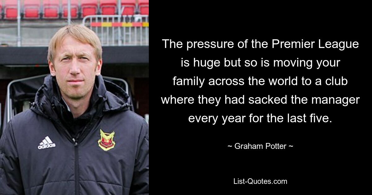 The pressure of the Premier League is huge but so is moving your family across the world to a club where they had sacked the manager every year for the last five. — © Graham Potter