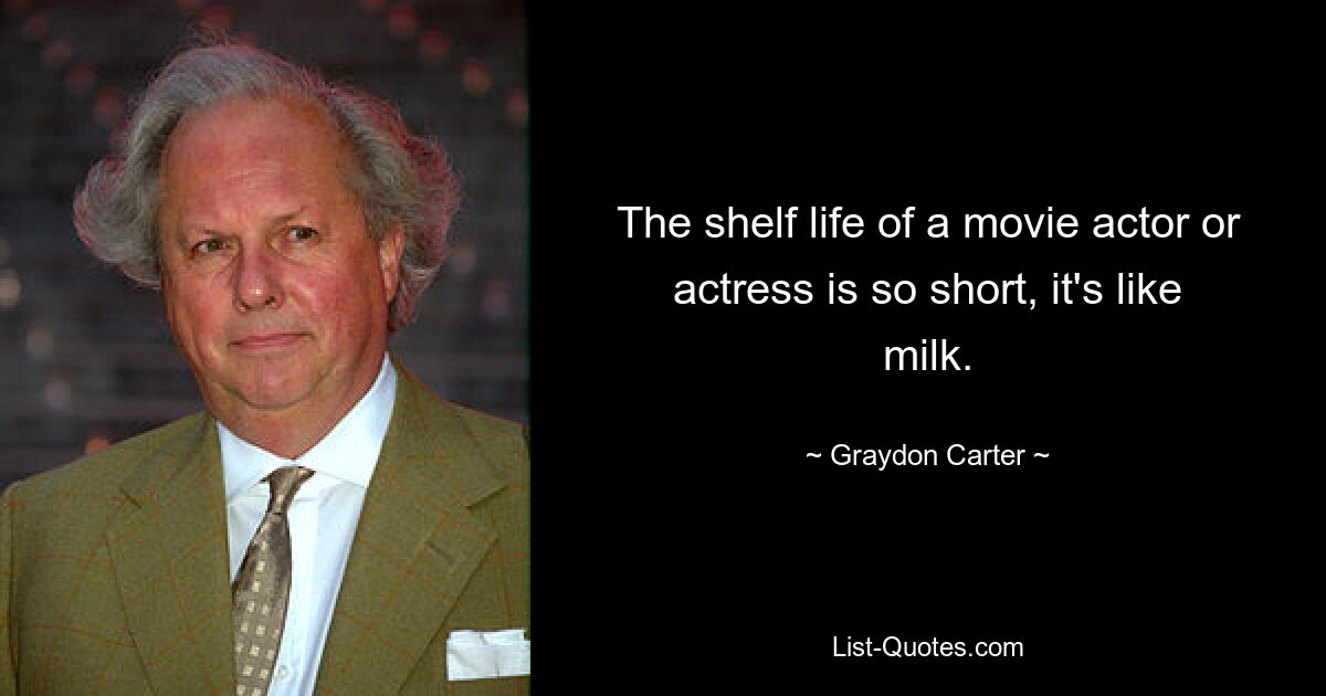 The shelf life of a movie actor or actress is so short, it's like milk. — © Graydon Carter