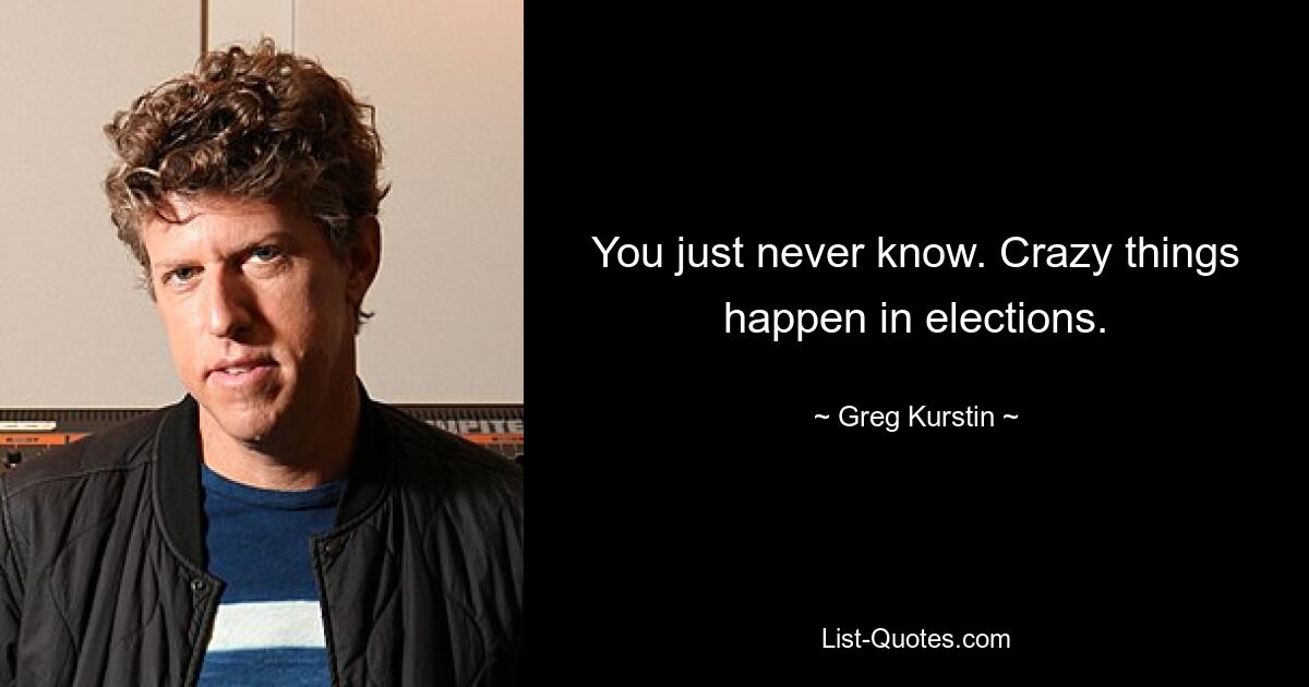 You just never know. Crazy things happen in elections. — © Greg Kurstin