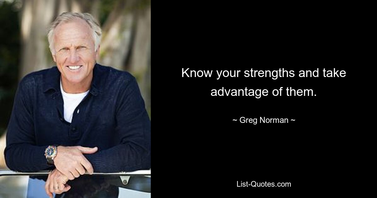 Know your strengths and take advantage of them. — © Greg Norman