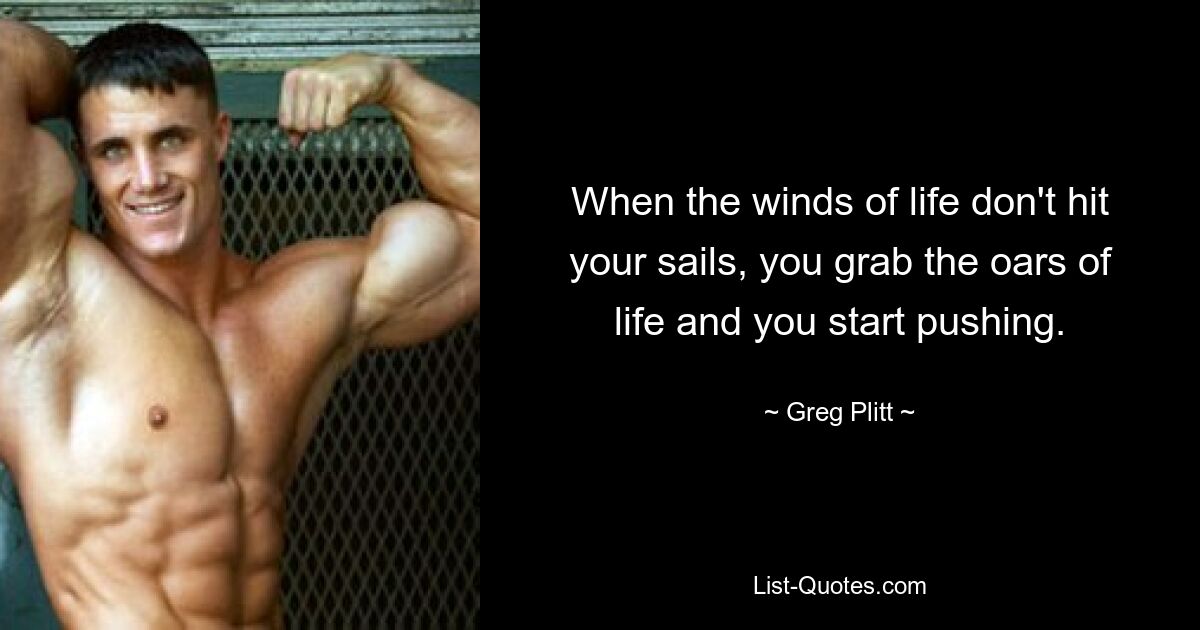 When the winds of life don't hit your sails, you grab the oars of life and you start pushing. — © Greg Plitt