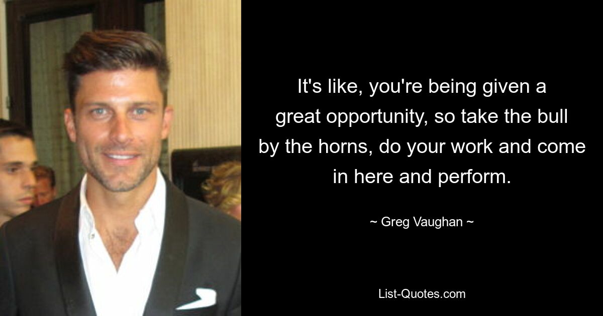 It's like, you're being given a great opportunity, so take the bull by the horns, do your work and come in here and perform. — © Greg Vaughan