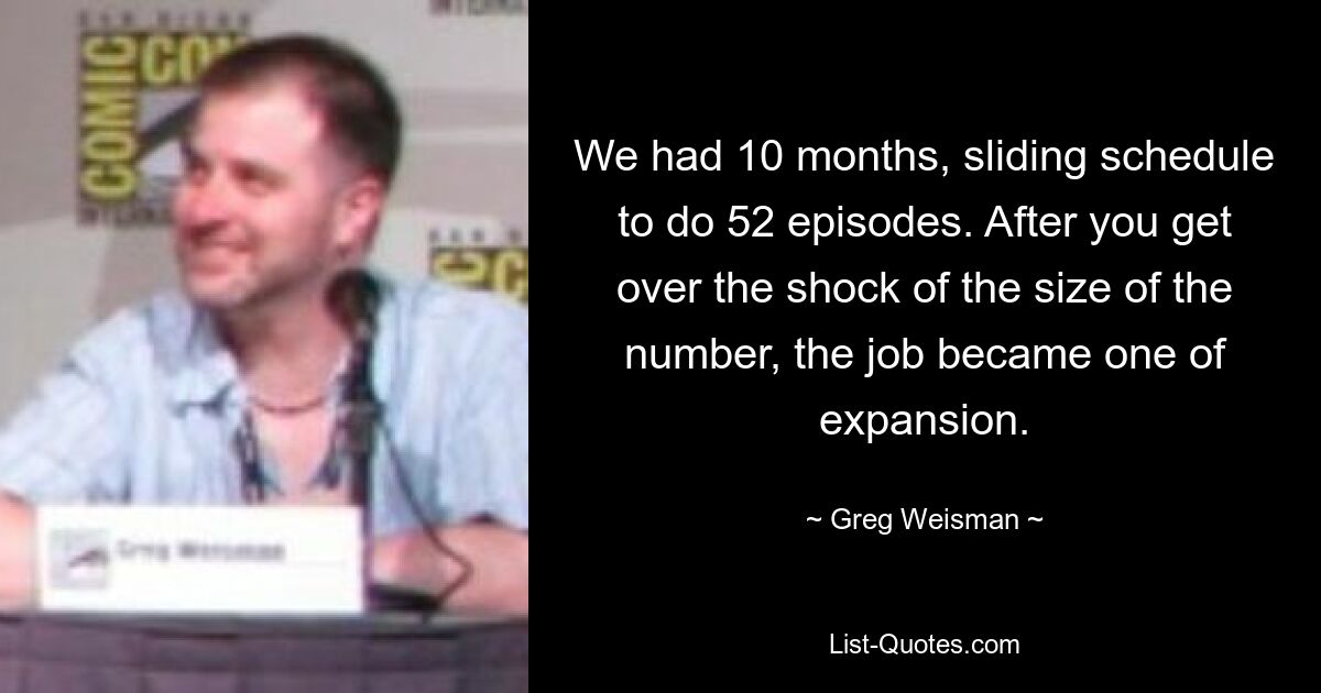 We had 10 months, sliding schedule to do 52 episodes. After you get over the shock of the size of the number, the job became one of expansion. — © Greg Weisman