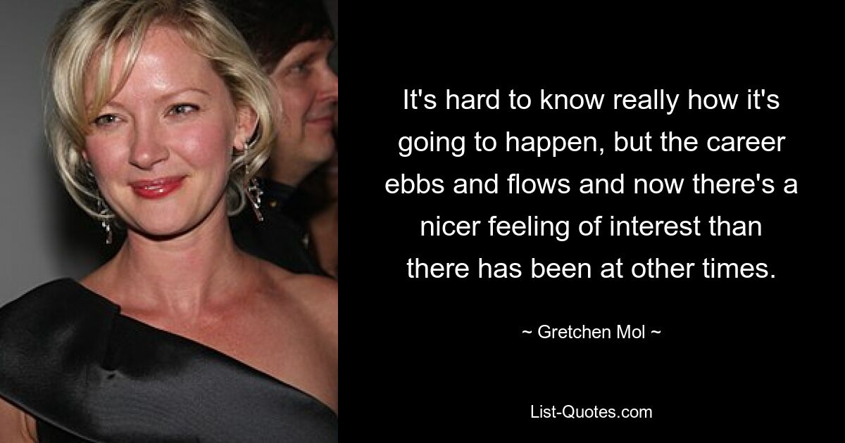 It's hard to know really how it's going to happen, but the career ebbs and flows and now there's a nicer feeling of interest than there has been at other times. — © Gretchen Mol