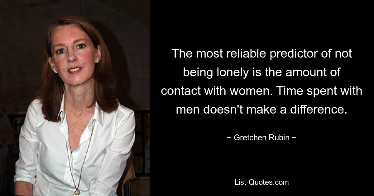 The most reliable predictor of not being lonely is the amount of contact with women. Time spent with men doesn't make a difference. — © Gretchen Rubin