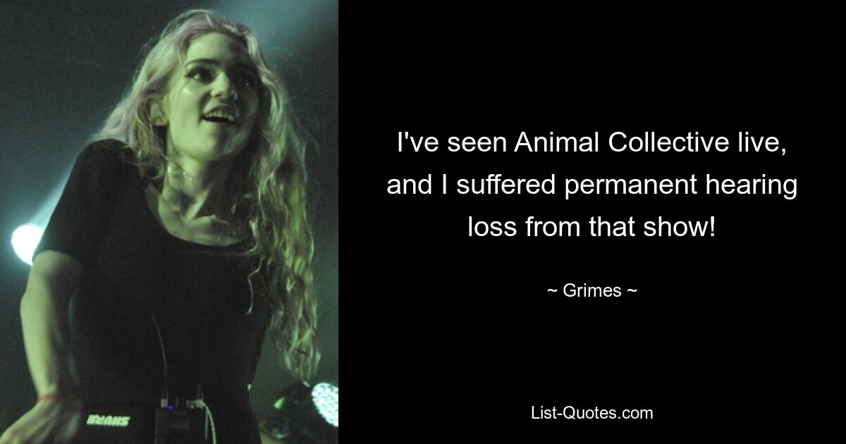 I've seen Animal Collective live, and I suffered permanent hearing loss from that show! — © Grimes