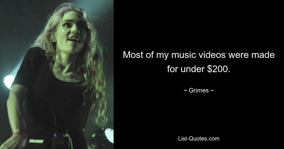 Most of my music videos were made for under $200. — © Grimes