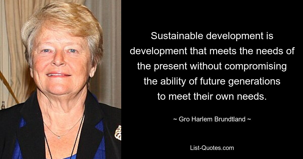 Sustainable development is development that meets the needs of the present without compromising the ability of future generations to meet their own needs. — © Gro Harlem Brundtland