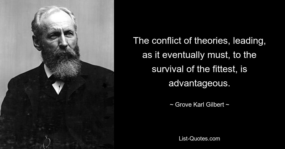 Конфликт теорий, ведущий, как это в конечном итоге и должно, к выживанию наиболее приспособленных, выгоден. — © Гроув Карл Гилберт 