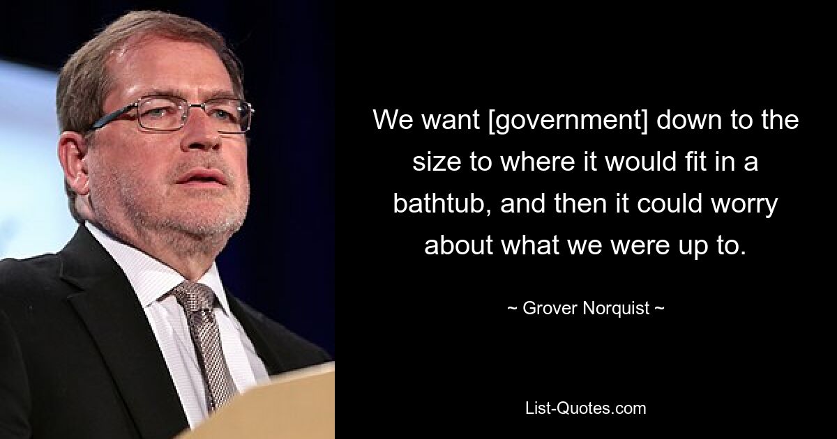 We want [government] down to the size to where it would fit in a bathtub, and then it could worry about what we were up to. — © Grover Norquist