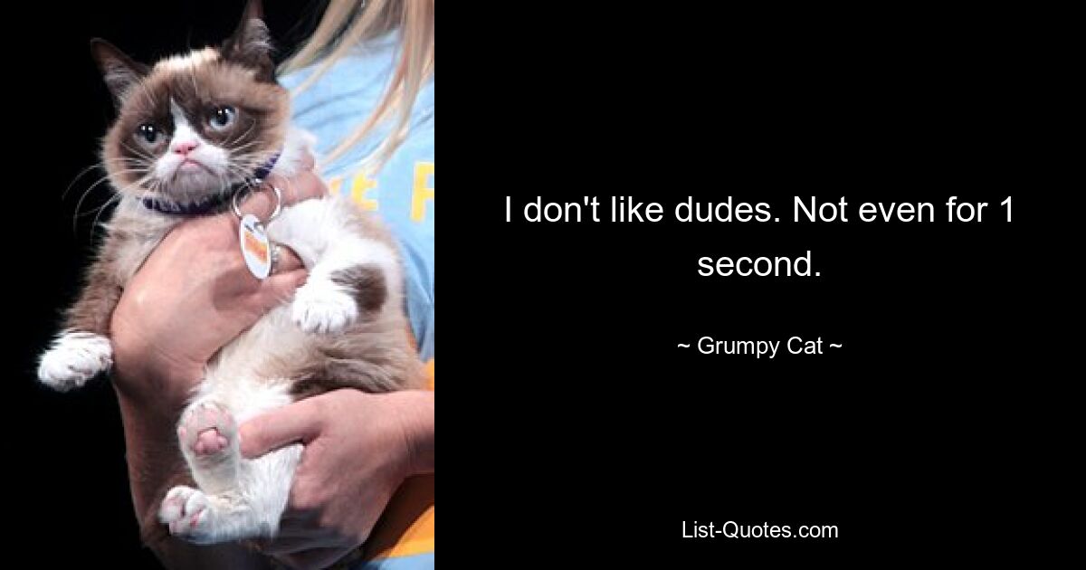 I don't like dudes. Not even for 1 second. — © Grumpy Cat