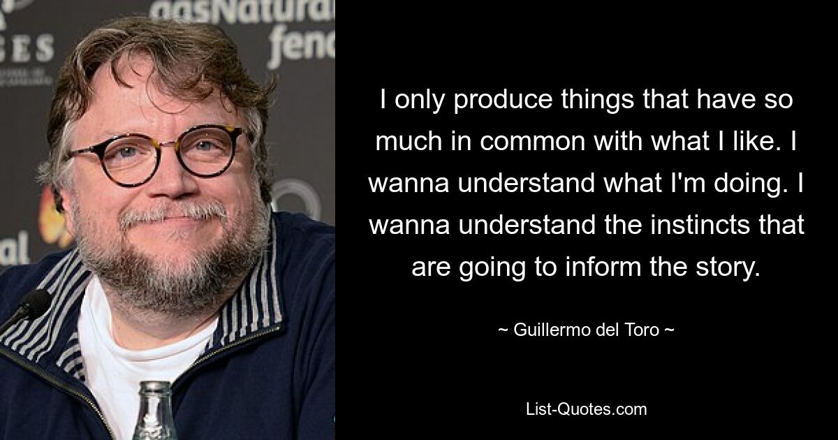 I only produce things that have so much in common with what I like. I wanna understand what I'm doing. I wanna understand the instincts that are going to inform the story. — © Guillermo del Toro