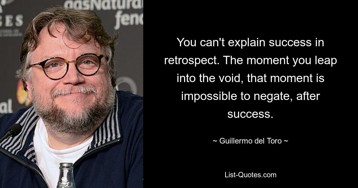 You can't explain success in retrospect. The moment you leap into the void, that moment is impossible to negate, after success. — © Guillermo del Toro