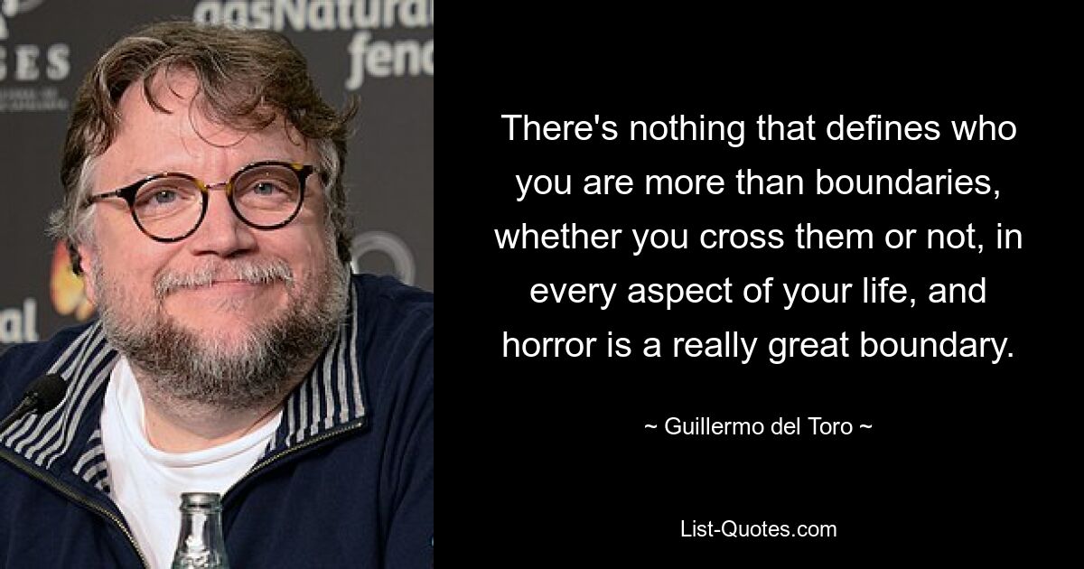 There's nothing that defines who you are more than boundaries, whether you cross them or not, in every aspect of your life, and horror is a really great boundary. — © Guillermo del Toro