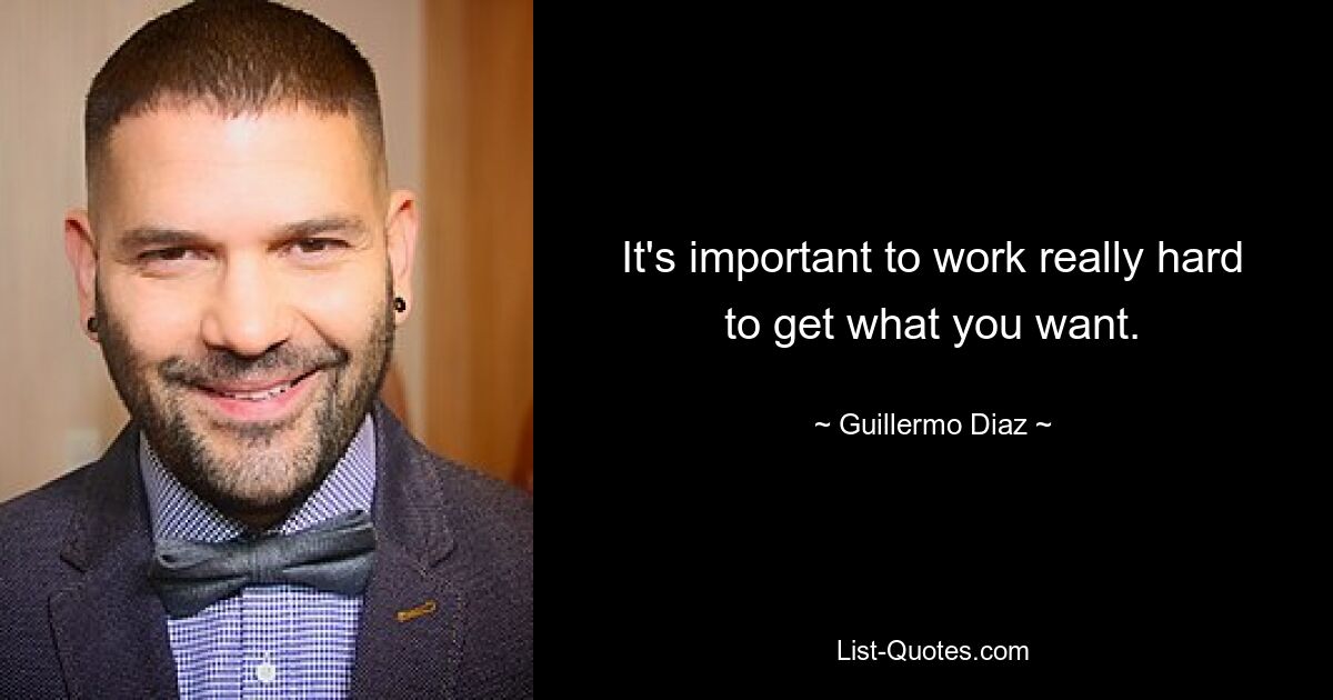 It's important to work really hard to get what you want. — © Guillermo Diaz