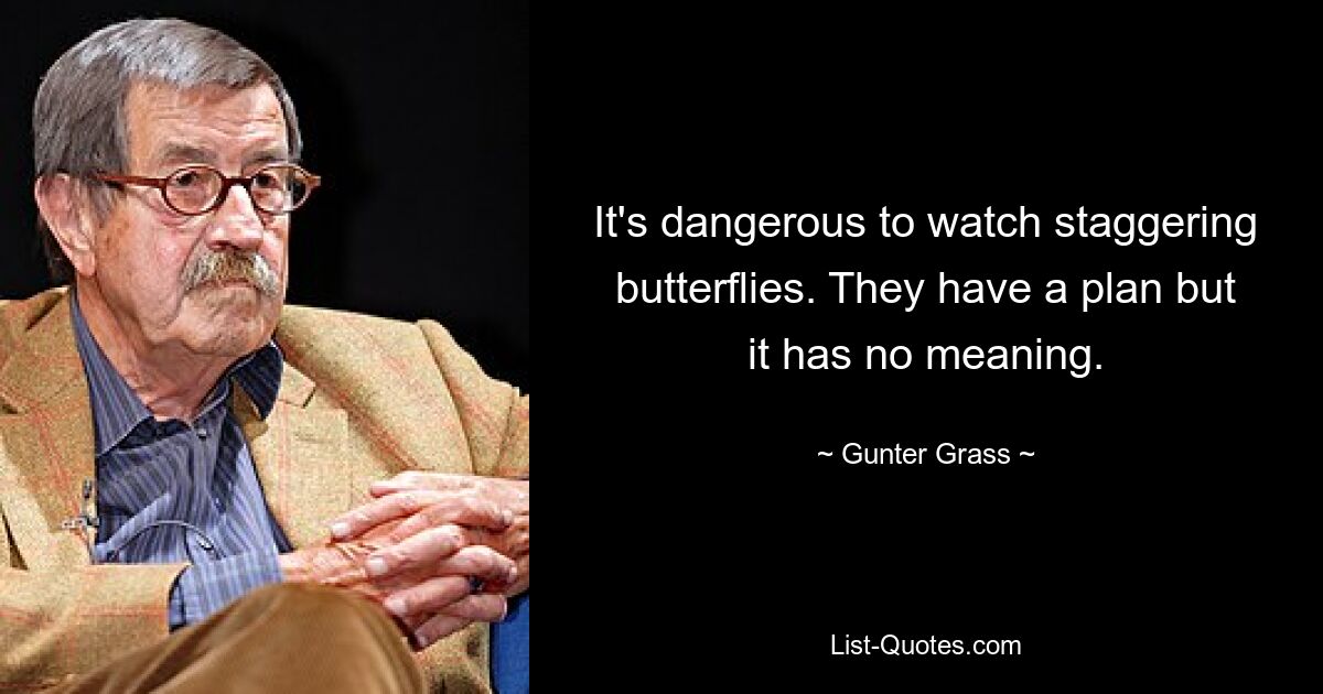 It's dangerous to watch staggering butterflies. They have a plan but it has no meaning. — © Gunter Grass