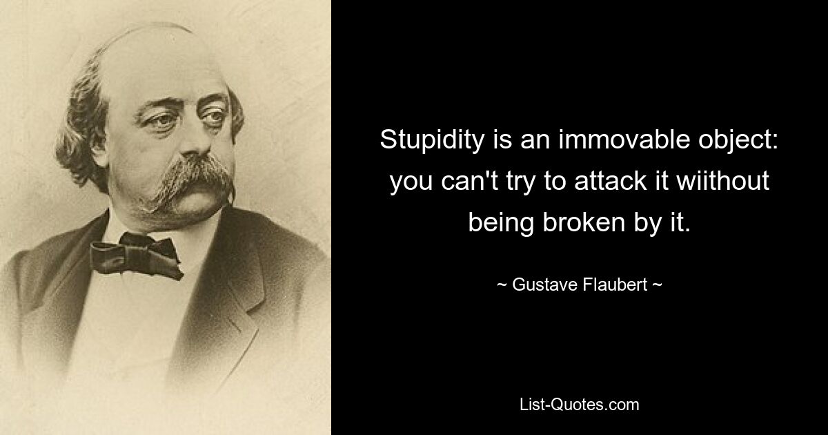 Stupidity is an immovable object: you can't try to attack it wiithout being broken by it. — © Gustave Flaubert