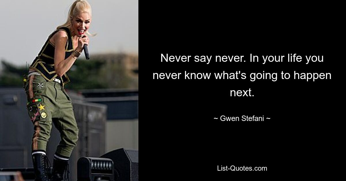 Never say never. In your life you never know what's going to happen next. — © Gwen Stefani