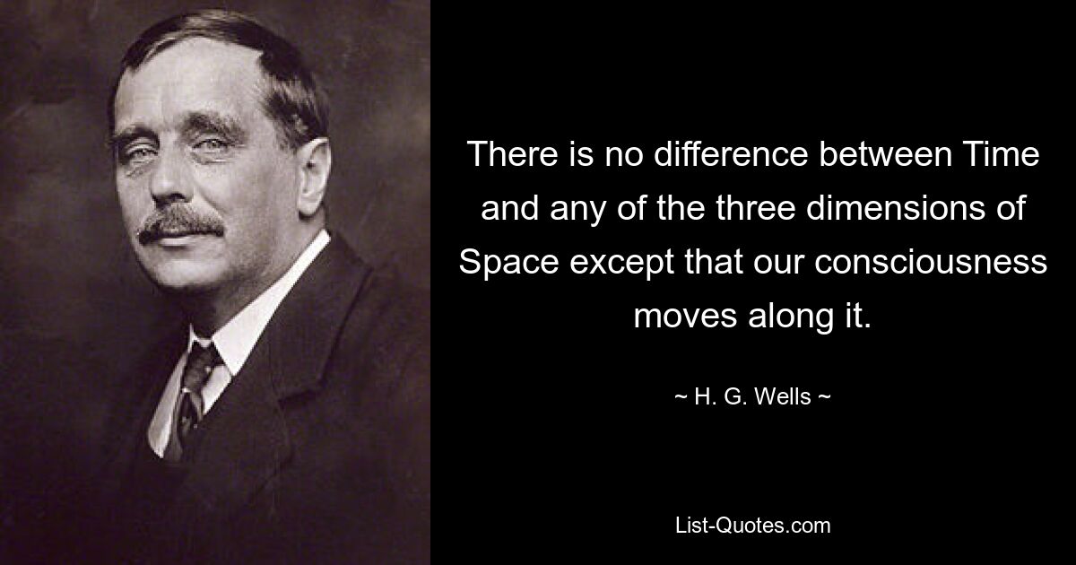 There is no difference between Time and any of the three dimensions of Space except that our consciousness moves along it. — © H. G. Wells