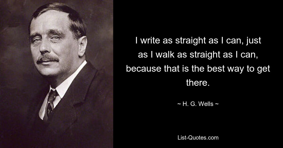 I write as straight as I can, just as I walk as straight as I can, because that is the best way to get there. — © H. G. Wells