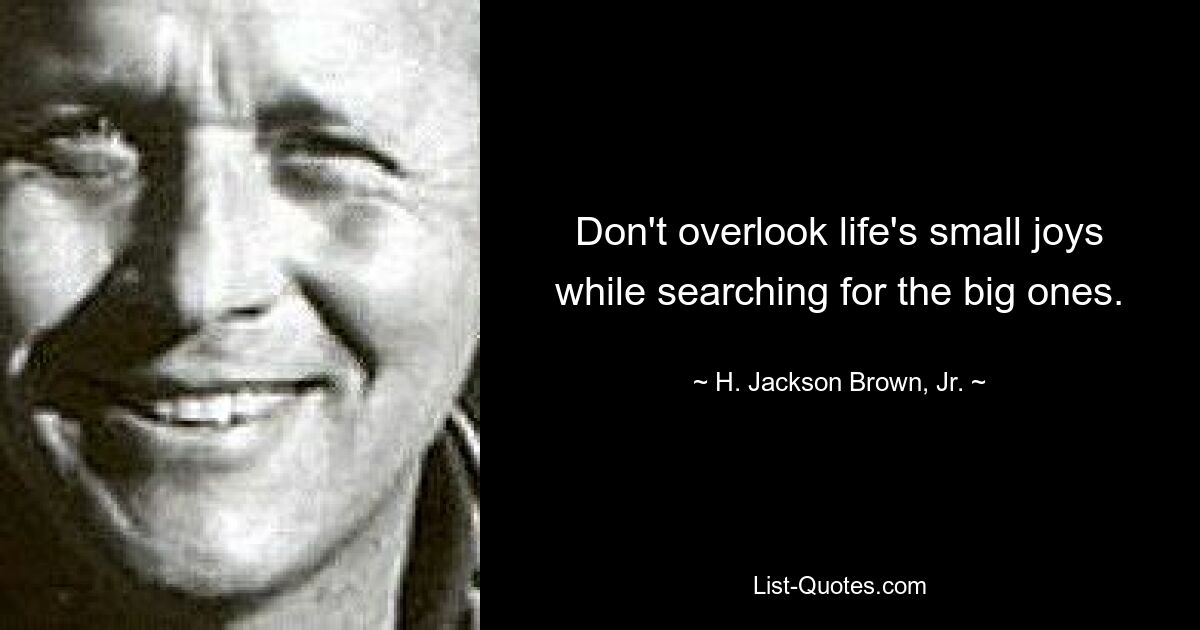 Don't overlook life's small joys while searching for the big ones. — © H. Jackson Brown, Jr.