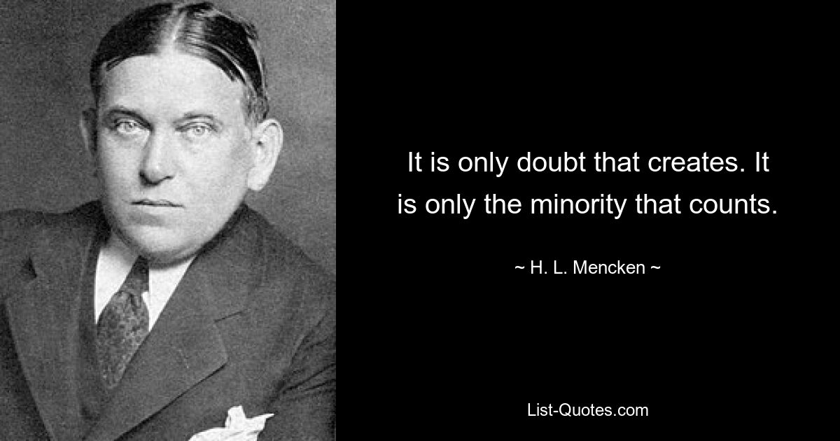 It is only doubt that creates. It is only the minority that counts. — © H. L. Mencken