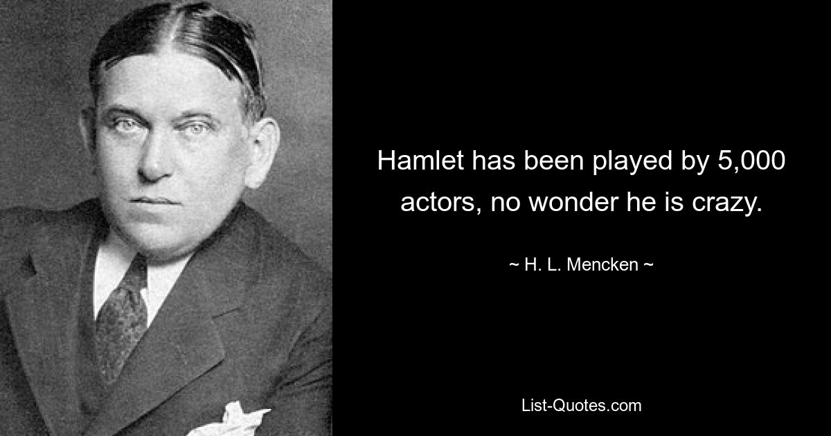 Hamlet has been played by 5,000 actors, no wonder he is crazy. — © H. L. Mencken